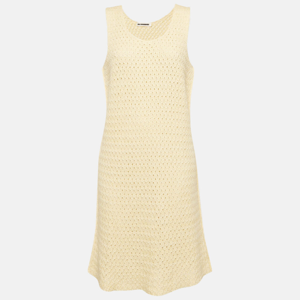 luxury-women-jil-sander-used-clothes-p1159383-001 Jil Sander Yellow Crochet Knit Short Sleeveless Dress L