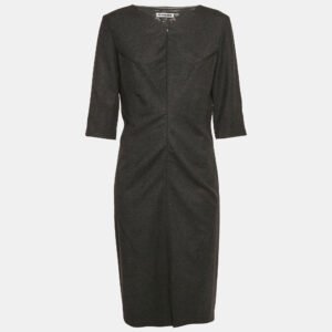 Jil Sander Grey Wool V-Neck Sheath Dress L