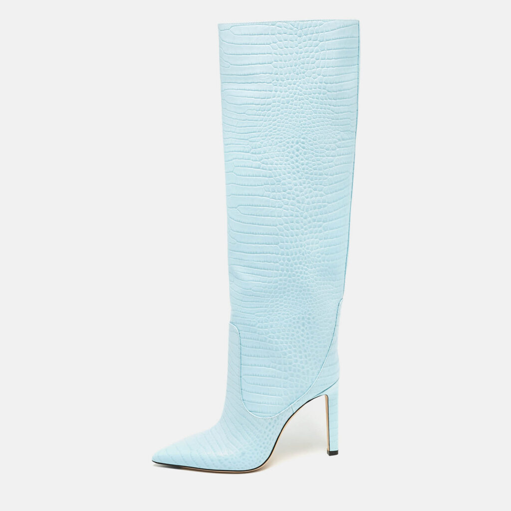 luxury-women-jimmy-choo-new-shoes-p1087563-010 Jimmy Choo Blue Croc Embossed Leather Knee Length Boots Size 39