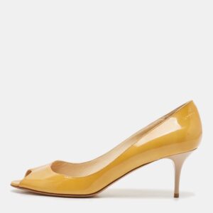 Jimmy Choo Yellow Patent Leather Evelyn Peep Toe Pumps Size 39