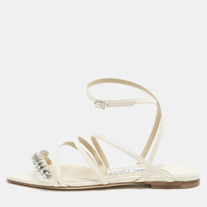 Jimmy Choo Cream Leather Bing Flat Sandals Size 35