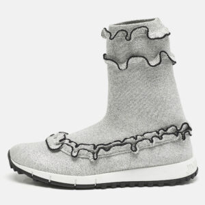 jimmy choo silver ruffle knit fabric eugene sneakers size 38