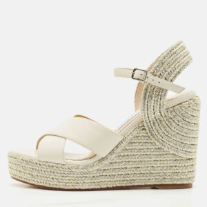 Jimmy Choo White/Gold Leather Dellena Wedge Sandals Size 36