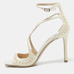 Jimmy Choo White Stain Pearl Embellished Azia Sandals Size 39