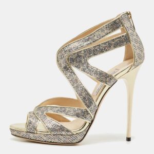 Jimmy Choo Gold Glitter and Leather Karla Sandals Size 39