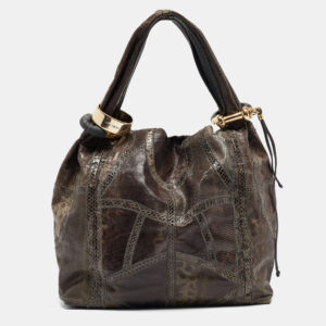 Jimmy Choo Grey Karung Leather and Snakeskin Saba Hobo
