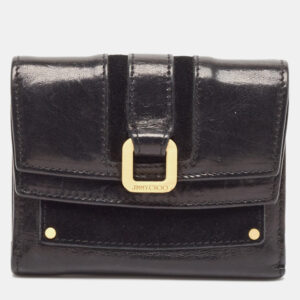 Jimmy Choo Black Leather and Suede Double Flap Compact Wallet