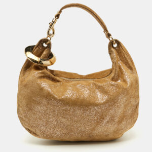 Jimmy Choo Gold Shimmering Suede Solar Hobo