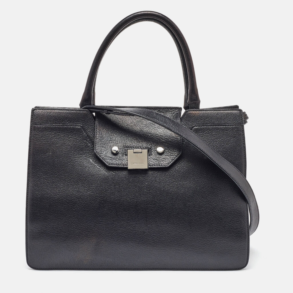 luxury-women-jimmy-choo-used-handbags-p1115245-003 Jimmy Choo Black Leather Flap Riley Tote