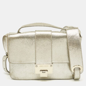 Jimmy Choo Gold Leather Rebel Flap Top Handle Bag
