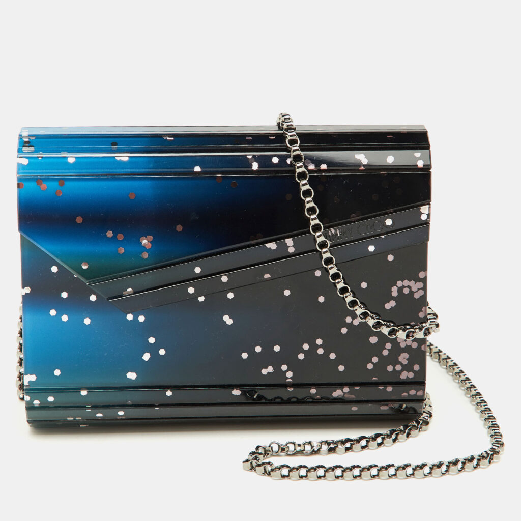 luxury-women-jimmy-choo-used-handbags-p1132843-002 Jimmy Choo Blue Acrylic and Leather Candy Chain Clutch