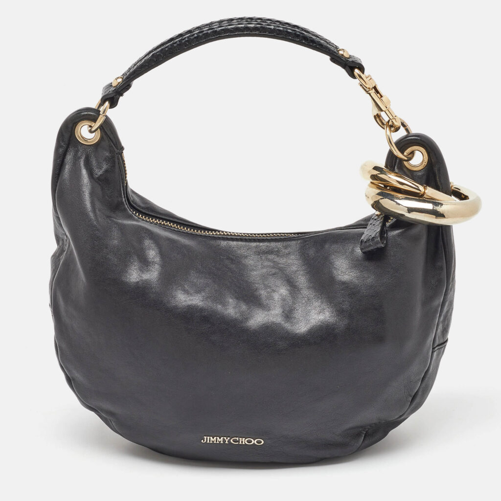 luxury-women-jimmy-choo-used-handbags-p1134101-013 Jimmy Choo Black Leather and Python Small Solar Hobo