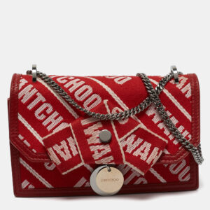 Jimmy Choo Red Canvas and Leather Finley Logo Crossbody Bag