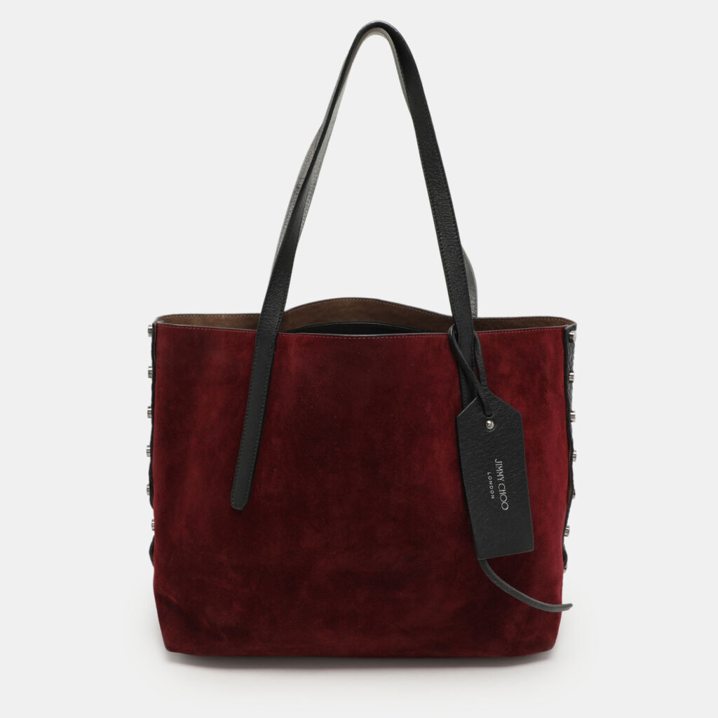luxury-women-jimmy-choo-used-handbags-p1156571-001 Jimmy Choo Burgundy Leather and Suede Twist Tote