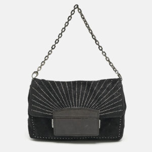 Jimmy Choo Black Suede and Snakeskin Studded Carolina Chain Shoulder Bag