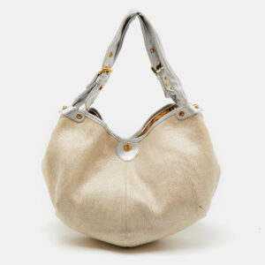 Jimmy Choo Metallic Beige/Silver Canvas and Leather Oracle Hobo