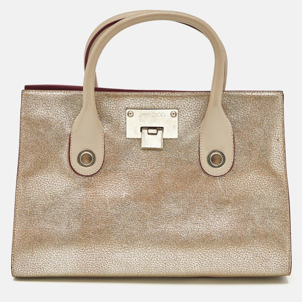 Jimmy Choo Gold/Beige Leather Medium Riley Tote