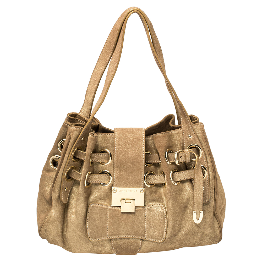 luxury-women-jimmy-choo-used-handbags-p396853-011 Jimmy Choo Gold Shimmer Suede Ramona Shoulder Bag