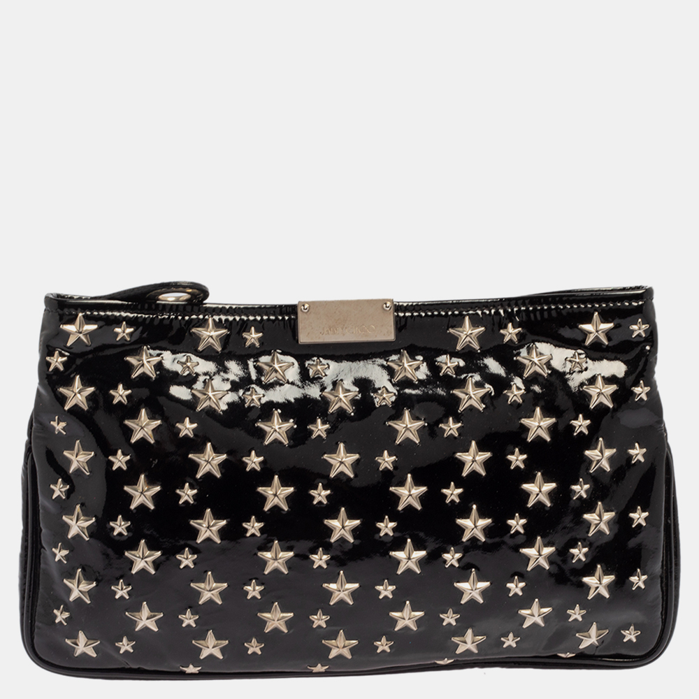 luxury-women-jimmy-choo-used-handbags-p431648-021 Jimmy Choo Black Patent Leather Star Studded Clutch