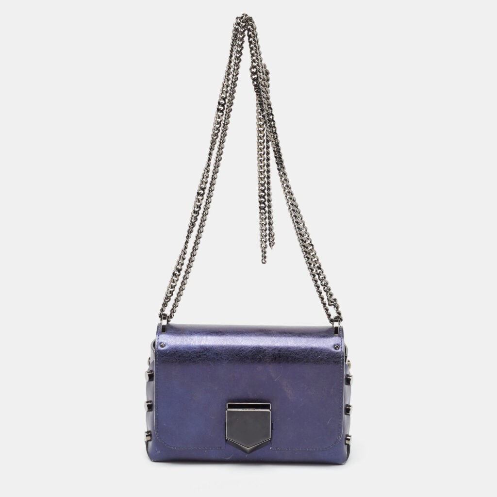 luxury-women-jimmy-choo-used-handbags-p890548-017 Jimmy Choo Metallic Navy Blue Leather Lockett City Shoulder Bag