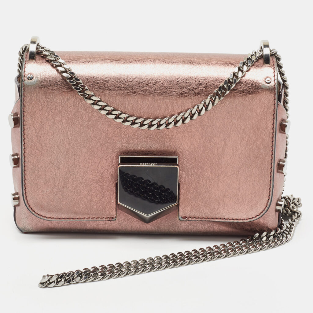 luxury-women-jimmy-choo-used-handbags-p916230-019 Jimmy Choo Metallic Rose Leather Lockett City Shoulder Bag