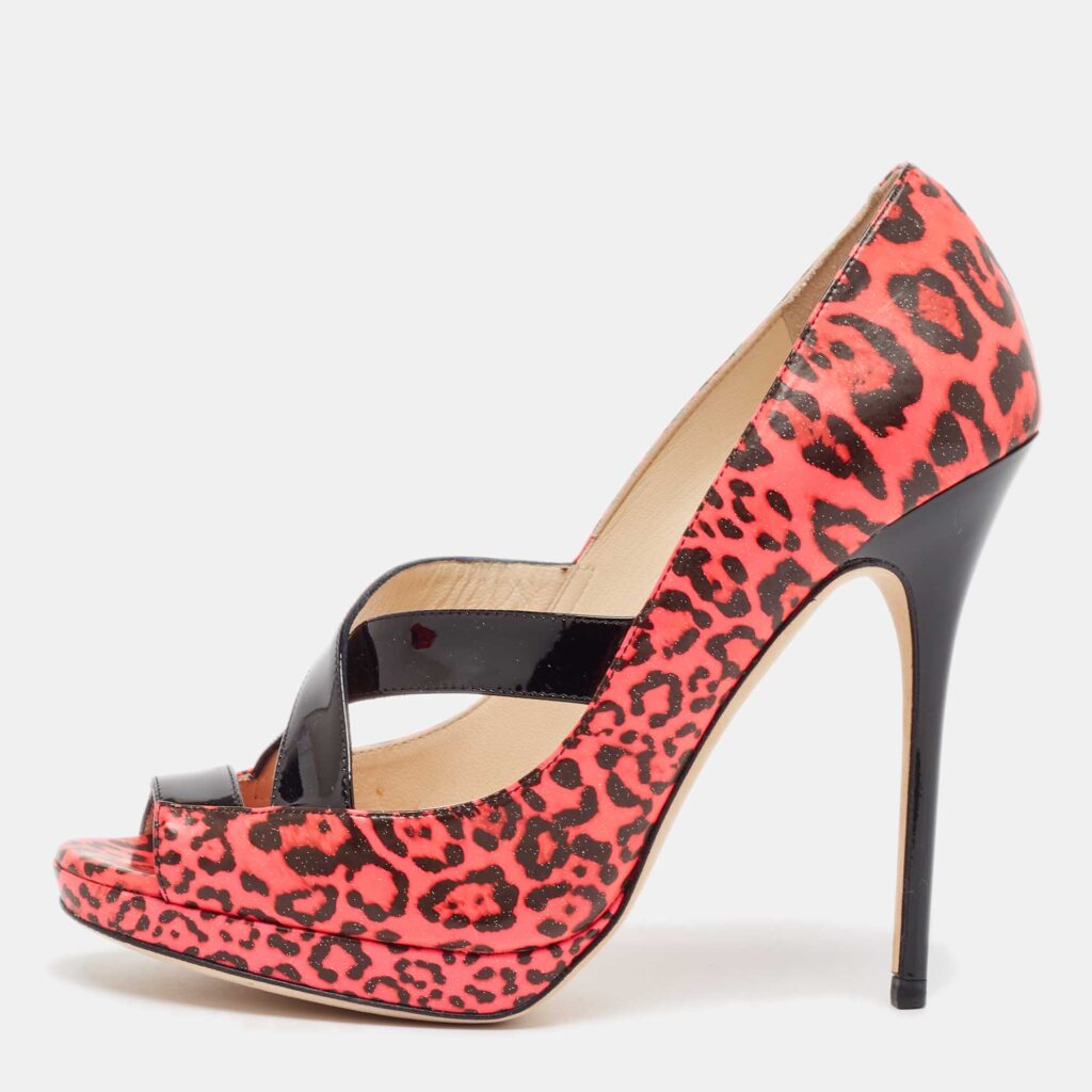 luxury-women-jimmy-choo-used-shoes-p1032549-003 Jimmy Choo Pink Patent Leather Gesture Peep Toe Pumps Size 38.5
