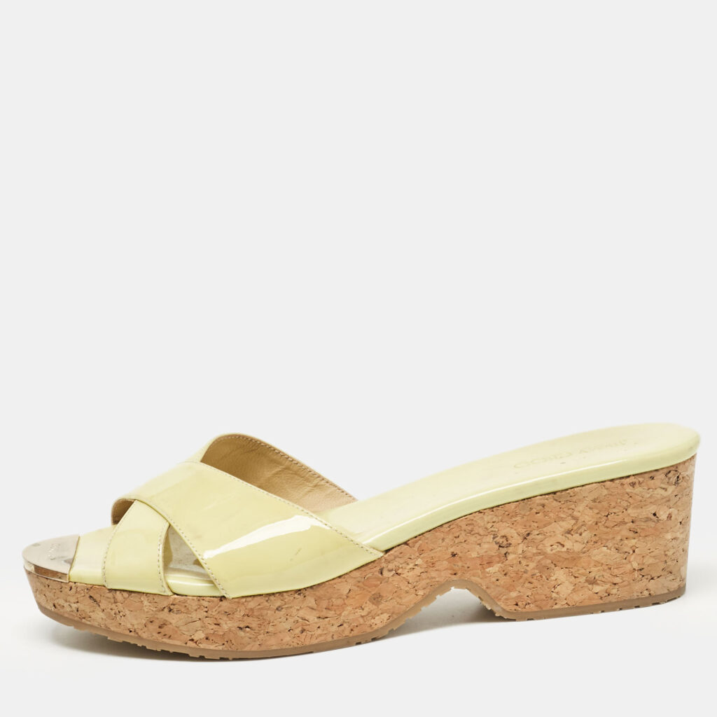 luxury-women-jimmy-choo-used-shoes-p1033516-001 Jimmy Choo Green Patent Leather Prima Slide Sandals Size 40