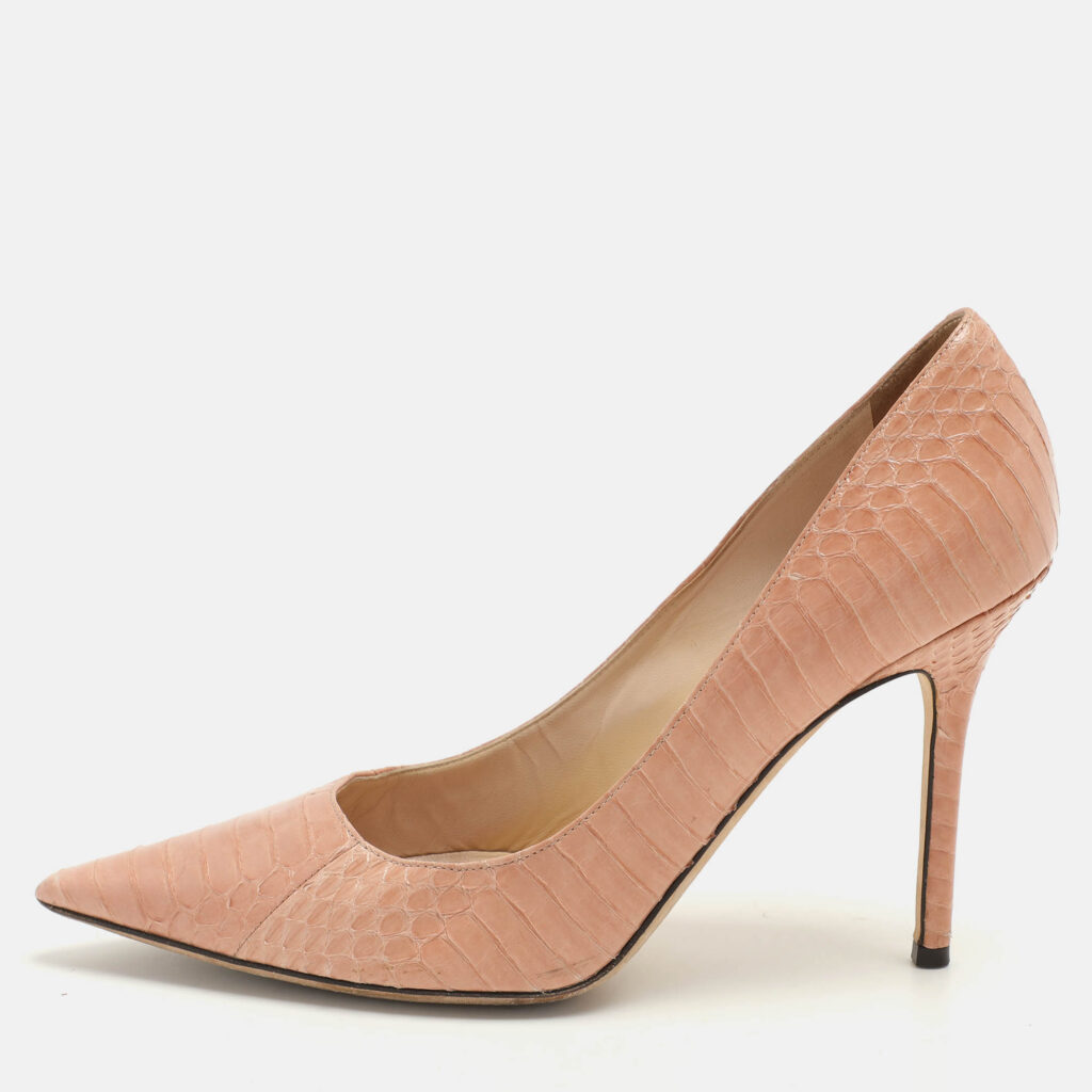 luxury-women-jimmy-choo-used-shoes-p1069415-010 Jimmy Choo Pink Snakeskin Leather Emi Pumps Size 38.5
