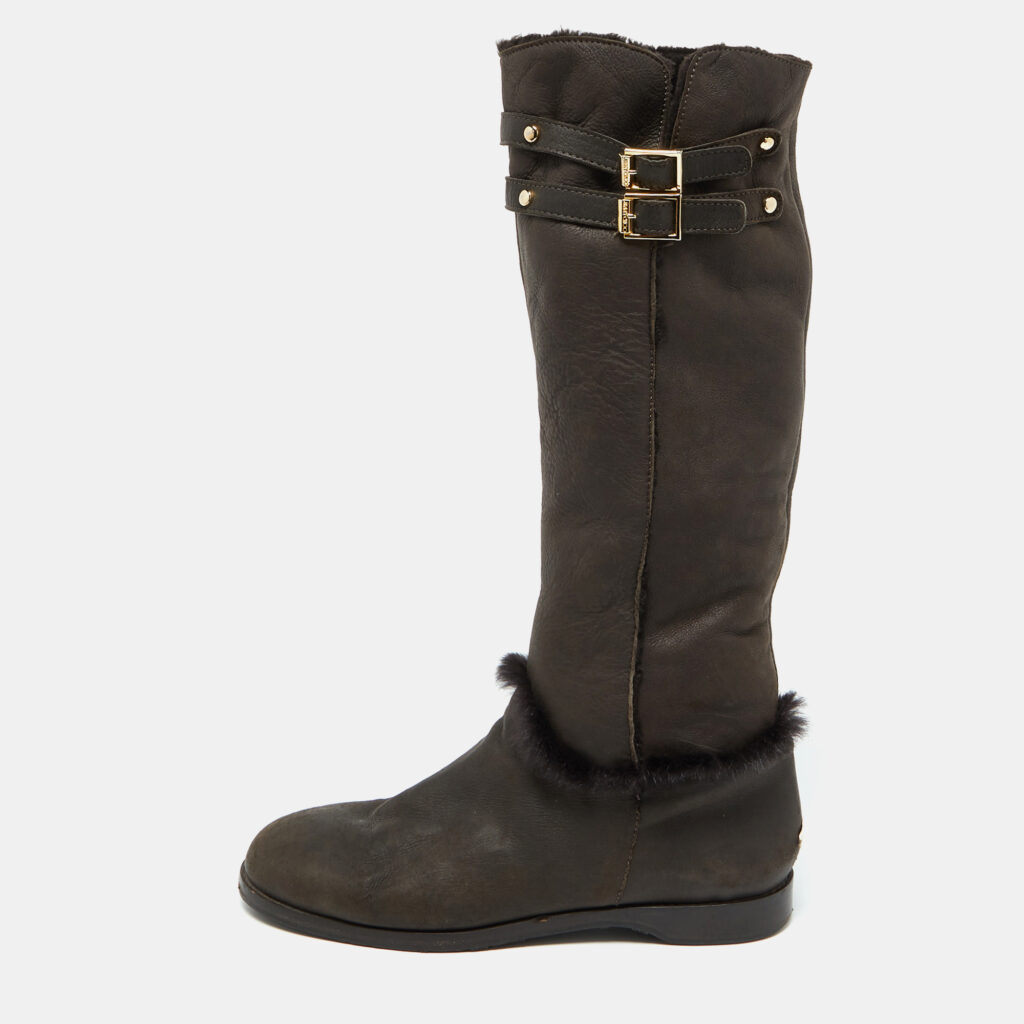 luxury-women-jimmy-choo-used-shoes-p1075444-001 Jimmy Choo Dark Brown Leather and Fur High Snow Boots Size 40