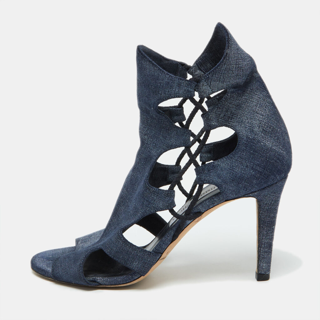 luxury-women-jimmy-choo-used-shoes-p1077158-001 Jimmy Choo Blue Denim Fabric Cutout Gladiator Sandals Size 39