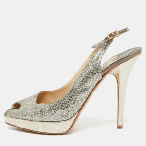 Jimmy Choo Gold Lurex Fabric Nova Peep Toe Slingback Sandals Size 39