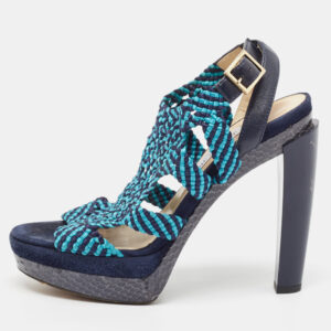 Jimmy Choo Two Tone Woven Leather and Python Ankle Strap Sandals Size 39
