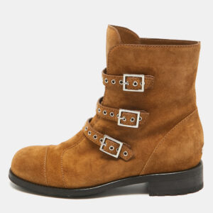Jimmy Choo Brown Suede Dover Moto Boots Size 38