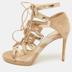 Jimmy Choo Beige Suede and PVC Dani Cut Out Sandals Size 39