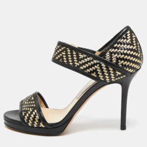 Jimmy Choo Black/Gold  Leather Ankle Strap Sandals Size 36.5