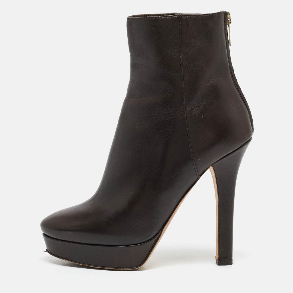 luxury-women-jimmy-choo-used-shoes-p1092605-010 Jimmy Choo Brown Leather Pointed Toe Ankle Length Boots Size 37