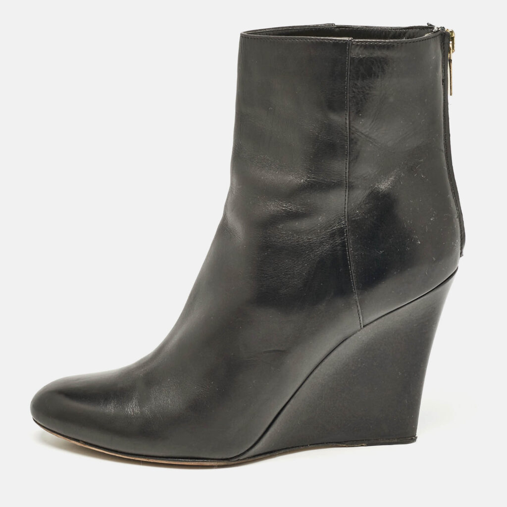 Jimmy Choo Black Leather Wedge Ankle Boots Size 37