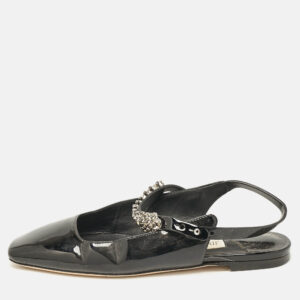 Jimmy Choo Black Patent Crystal Embellished Slingback Flat Sandals Size 35