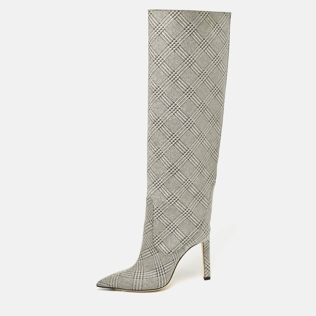 luxury-women-jimmy-choo-used-shoes-p1094037-010 Jimmy Choo Silver Fabric Knee Length Boots Size 36