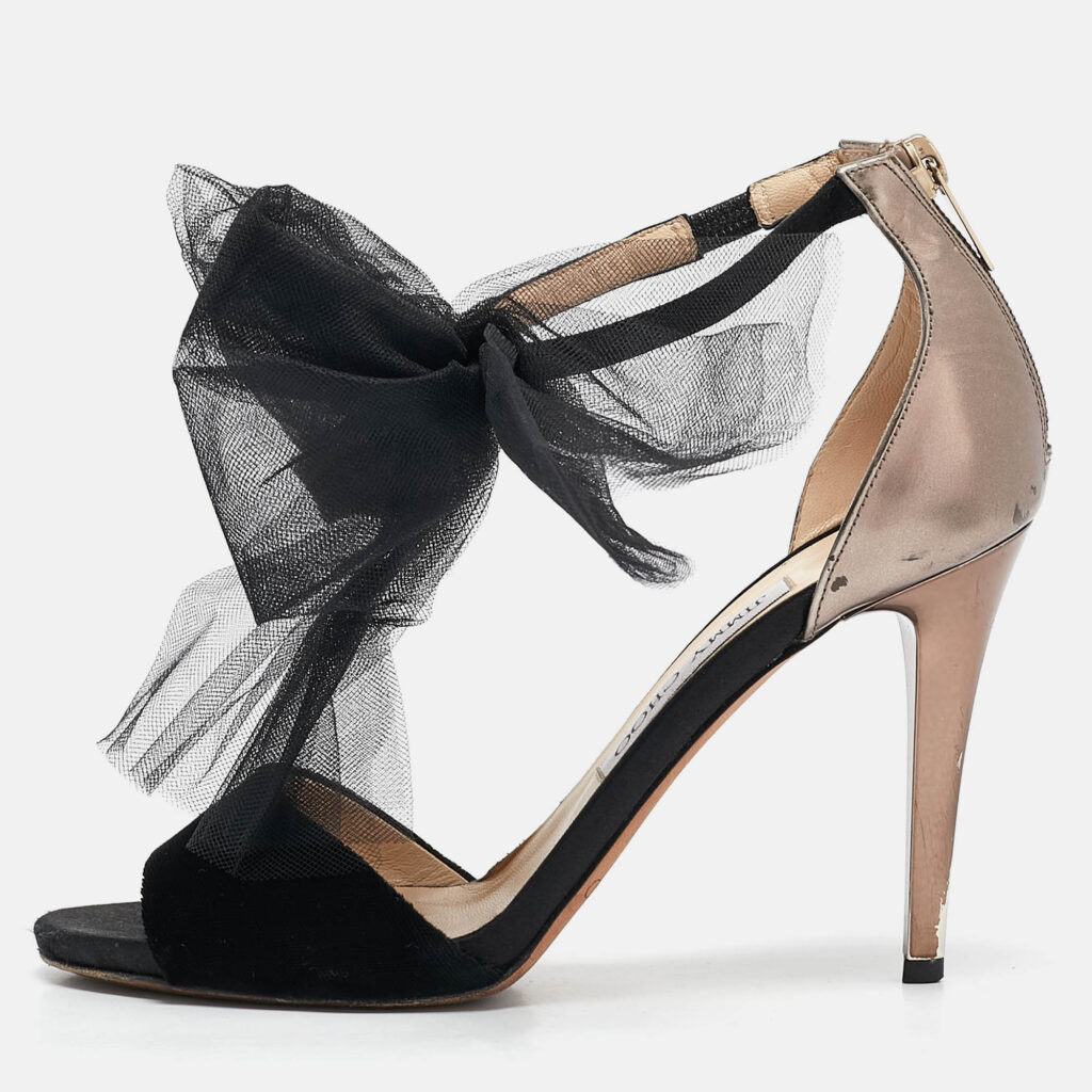 luxury-women-jimmy-choo-used-shoes-p1094559-010 Jimmy Choo Black Leather and Velvet Aveline Ankle Strap Sandals Size 38