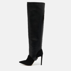 Jimmy Choo Black Leather and Suede Hurley Knee Length Boots Size 35.5