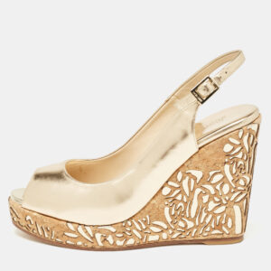 Jimmy Choo Gold Leather Prova Cork Wedge Sandals Size 40