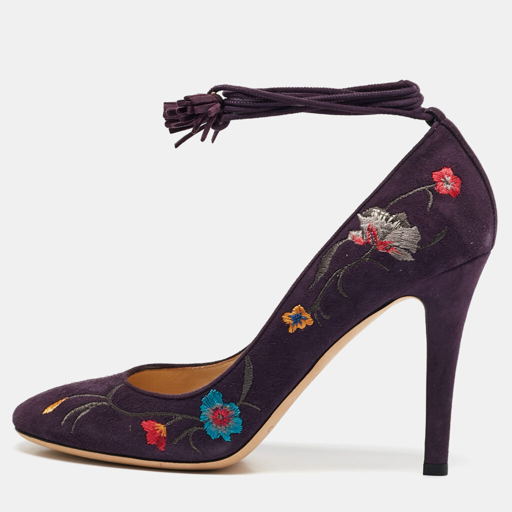 luxury-women-jimmy-choo-used-shoes-p1097874-001 Jimmy Choo Purple Suede Floral Embroidered Chelan Ankle Wrap Pumps Size 40