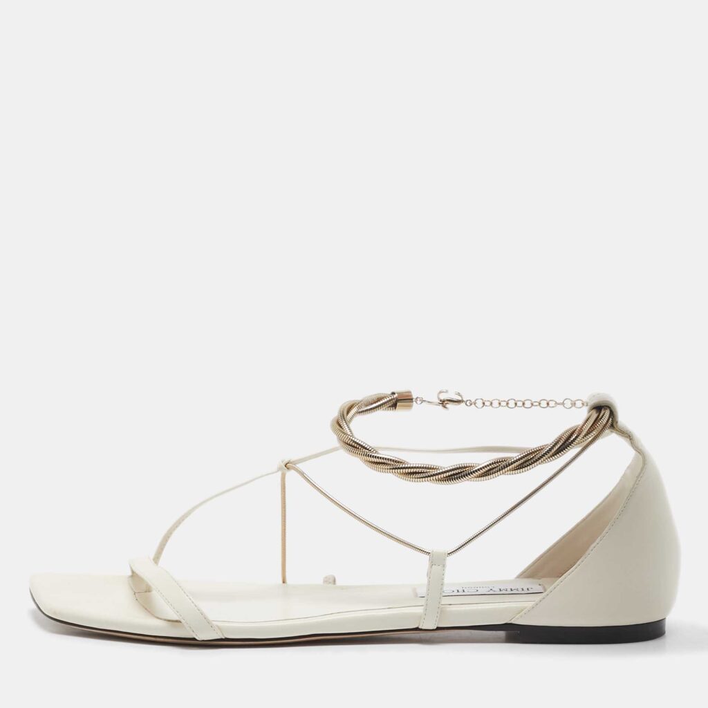 luxury-women-jimmy-choo-used-shoes-p1097943-001 Jimmy Choo White Leather Oriana Flats Size 43