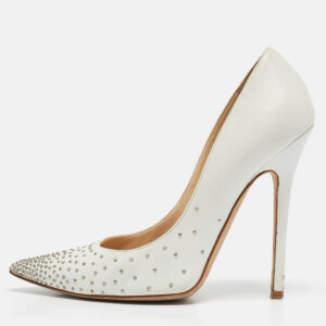 Jimmy Choo White Leather Romy Pearl Embellished Pointed Toe Pumps 36.5