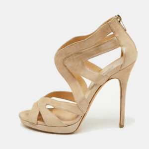 Jimmy Choo Metallic Suede Cutout Collar Peep Toe Sandals Size 39.5