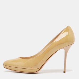 Jimmy Choo Beige Patent Leather Platform Pumps Size 38.5