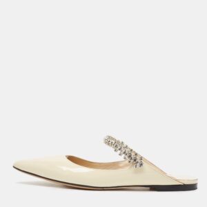 Jimmy Choo Cream Patent Leather Bing 65 Crystal Embellished Mule Size 36