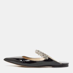 Jimmy Choo Black Patent Leather Bing Flat Mules Size 36