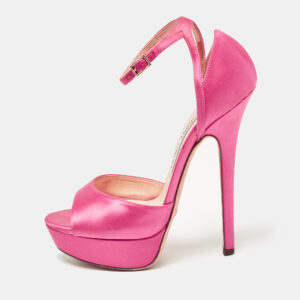 Jimmy Choo Pink Satin Ankle Strap Platform Sandals Size 37.5